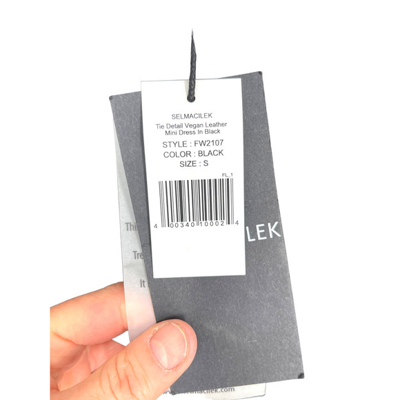 NWT Selmacilek Womens Leather Trench Collar Mini Dress Flap Pockets Size S Black - Picture 12 of 14